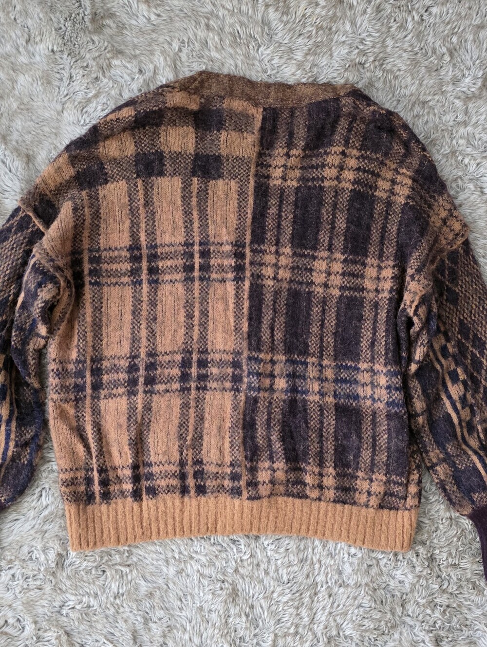 Free People Sepia Plaid Cardigan Brown Half And Half Women's Size Medium - Picture 8 of 11